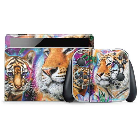 Daydream Galaxy Tigers by Sheena Pike Nintendo Switch OLED (2021) Skin